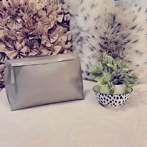 Faux Leather Travel Pouch Bag Light Heather Gray NWOT